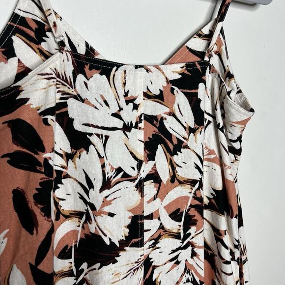 Forever 21 Linen Blend Midi Dress Womens Medium Pink Brown Floral Button Up - Picture 6 of 13